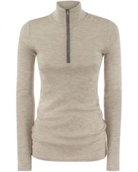 Brunello Cucinelli - Lightweight Ribbed Virgin Wool And Cashmere Sweater With Precious Half Zip - Lyst