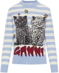 Ganni - Striped Graphic Cat Jumper - Lyst