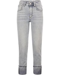 Brunello Cucinelli - Soft Denim Straight Trousers With Shiny Details - Lyst