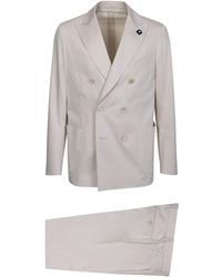 Lardini - Double Breasted Cream Suit - Lyst