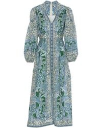 Zimmermann - Paisley Print Linen Midi Dress - Lyst