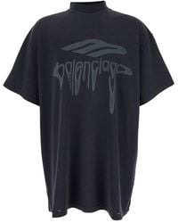 Balenciaga - '3B Liquefied' T-Shirt With Logo On The Front And Distressed Effect - Lyst