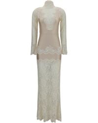 Rabanne - Long Lace And Jersey Dress Polyamide; Elastane - Lyst