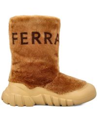 Ferragamo - Logo-Jacquard Shearling Boots - Lyst