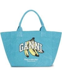 Ganni - Medium Banana Print Tote Bag Recycled Cotton Shoulder - Lyst