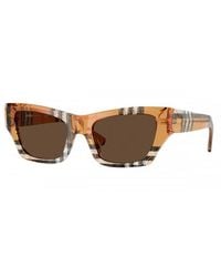 Burberry - Sunglasses Cat Eye Full Rim, Check Sand Frame And Dark Lens Be4441U414673 - Lyst