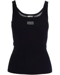 Elisabetta Franchi - Fitted Ribbed Knit Tank Top With Tubular Edging - Lyst