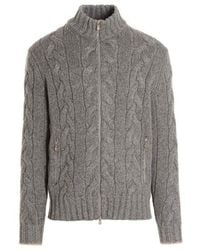 Brunello Cucinelli - Light Wool Cable Knit Zip Sweater Clothing - Lyst