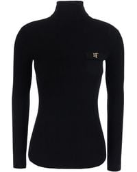 Elisabetta Franchi - Ribbed Turtleneck Sweater With Ajour Detail Tech Fabric Tops - Lyst