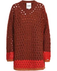 Koche Rust Colour Block Knitwear Dress - Red