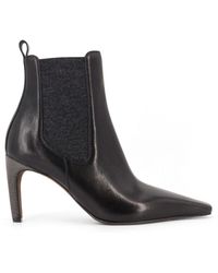 Brunello Cucinelli - Leather Boots With Monili Detail On The Heel - Lyst
