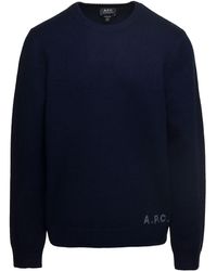 A.P.C. - Edward Crewneck Sweater With Embroidered Logo - Lyst