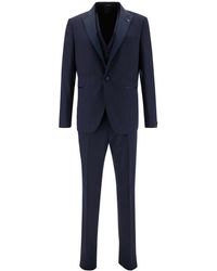 Tagliatore - Blue Single-breasted Tuxedo With Vest In Wool Man - Lyst