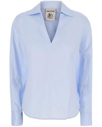 Semicouture - Shirt With V-Neck, Cotton Blouses - Lyst