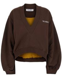 The Attico - Cropped Sweatshirt With V Neck And Logo Lettering On The Front - Lyst