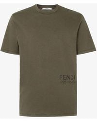 Fendi - Fendi Logo-Embroidered T-Shirt — Khaki - Lyst
