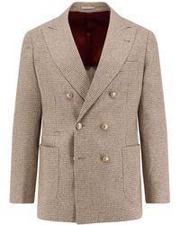 Brunello Cucinelli - Silk, Wool And Cashmere Double-Breasted Blazer - Lyst