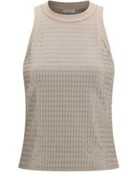 Brunello Cucinelli - Top Cotton With Luminous Embroidery Cotton; Elastane - Lyst