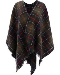 Barbour - Plaid Fringe Wrap Poncho - Lyst