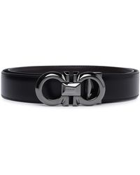 Ferragamo - 'gancini' Black Calf Leather Belt - Lyst