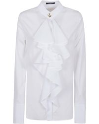 Balmain - Jabot Collar Popeline Coton Shirt - Lyst