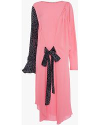 JW Anderson Polka Dot Print Balloon Sleeve Silk Dress - Pink