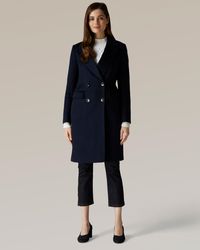 Jaeger Tailored Double Breasted Wool Coat - Blue