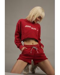 Jane Gun Shabby Washed Cherry Red Cropped Training Jumper