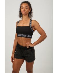 Jane Gun Black Wide Logo Straps Flex Sports Bra