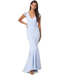 Jarlo - Maia V Neck Maxi Dress With Lace Cap Sleeves And Button Open Back - Lyst