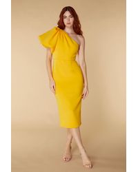 Jarlo - Velvette One Shoulder Exaggerated Puff Sleeve Scuba Midi Dress - Lyst