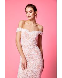 Jarlo All Over Cutwork Lace Bardot Midi Dress With Tie Sleeve Detail in  Yellow | Lyst Australia