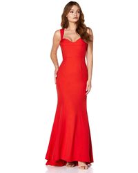 Jarlo Rebecca Strap Maxi Dress With Pleated Sweetheart Neckline - Red