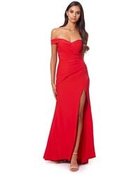Jarlo - Bluebell Bardot Maxi Dress With Thigh Split And Button Back - Lyst