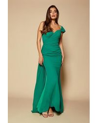 Jarlo - Emery Chiffon Ruched Maxi Dress With One Shoulder Sleeve - Lyst