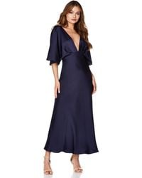 Jarlo - Lee Deep V Neck & Back Midi Dress With Bell Sleeves - Lyst