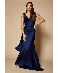 Jarlo Gabriella Cowl Neck Fishtail Gown With Open Back - Blue