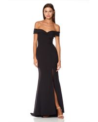 Jarlo Bella Bardot Maxi Dress With Thigh Split And Train - Black