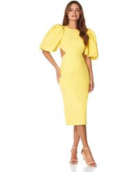 Jarlo Thea Puff Sleeve Midi Dress With Puff Sleeve - Yellow