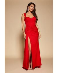 Jarlo Melody Sweetheart Neckline Fishtail Maxi Dress With Side Split - Red
