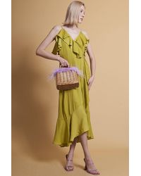 Jayley - Chartreuse Silk Blend Maxi Ruffle Wrap Dress - Lyst