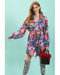 Jayley - Floral Shirt Dress With Long Sleeves And Belt - Lyst