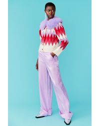 Jayley - Diamond Design Banana Peel Cardigan Multi-Coloured With Faux Fu - Lyst