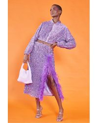 Jayley - Sequin Midi Skirt With Feathers - Lyst