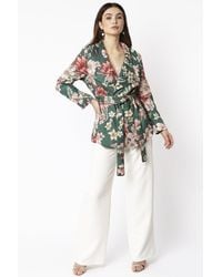 Jayley - Floral Print Faux Suede Tie Waist Jacket - Lyst