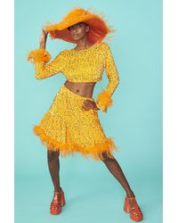 Jayley - Sequin Cropped Long Sleeve Top With Feather Trim Size: S - Lyst