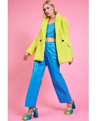 Jayley - Lime Faux Fur Shearling Midi Pea Coat - Lyst