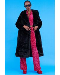 Jayley - Faux Fur Maxi Trench Coat With Belt - Lyst