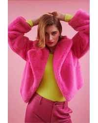 Jayley - Faux Fur Cropped Coat - Lyst