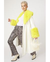 Jayley - Trench Style Belted Coat With Faux Fur Cuffs And Collar - Lyst